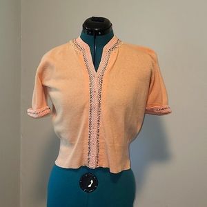 Vintage Nat Lewis sweater with rhinestones and faux crystals around neckline